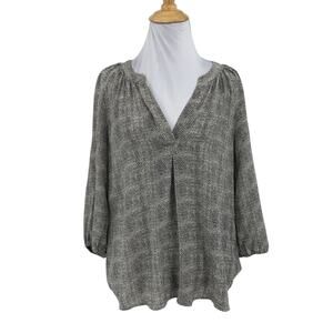Joie Blouse Women S Small Black White Adie Texture Silk Front Popover Billowy